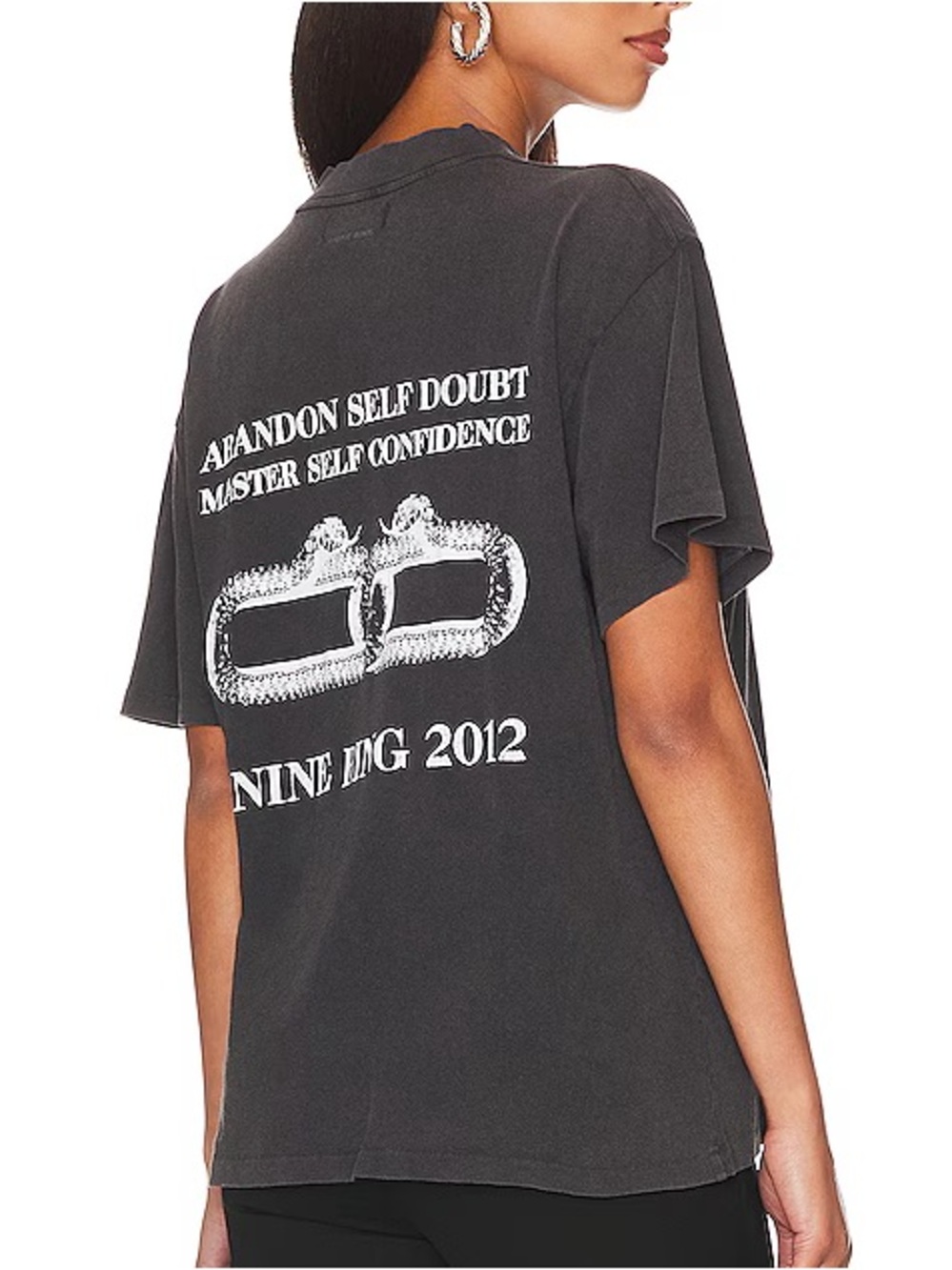Anine Bing Charcoal Graphic Tee with White Snake Print